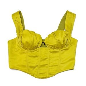 NWT Pretty Little Thing Chartreuse Satin Ruched Bust Corset top plus size 16